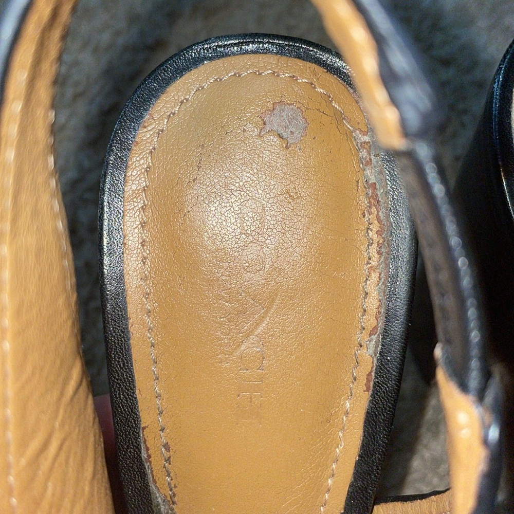 COACH black peep toe buckle Slingback stacked heals - Picture 5 of 9